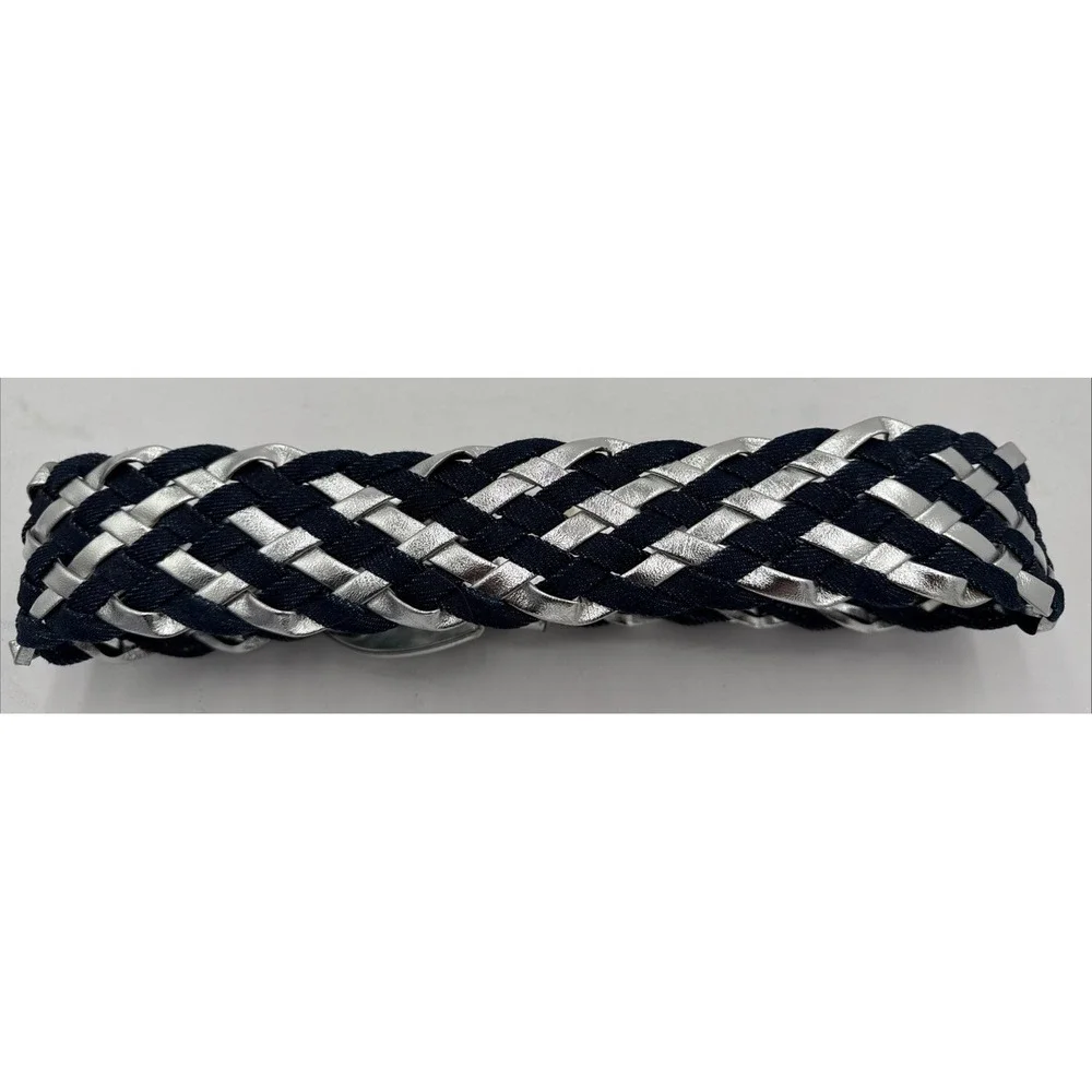 Vintage Astor Denim And Silver And Blue Jean‎ Denim Wide Woven Belt NOS Sz M-L